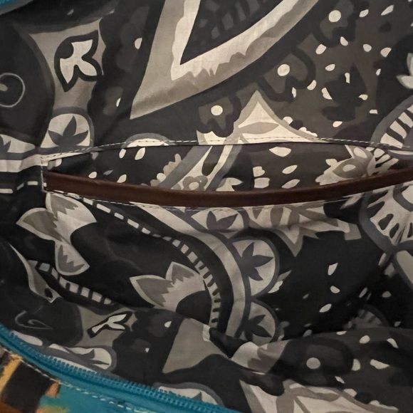 MIPOLY LARGE SCREEN PRINT BAG. Brown leather and fabric material purse. - Picture 7 of 10